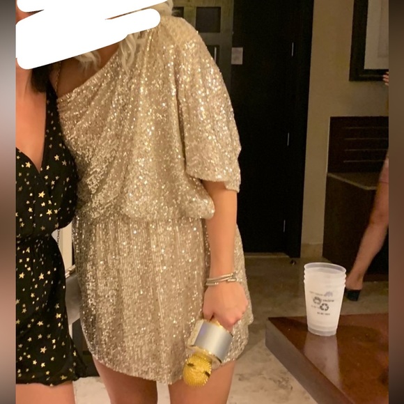 Silver Sequin One Shoulder Mini Dress - Picture 2 of 2